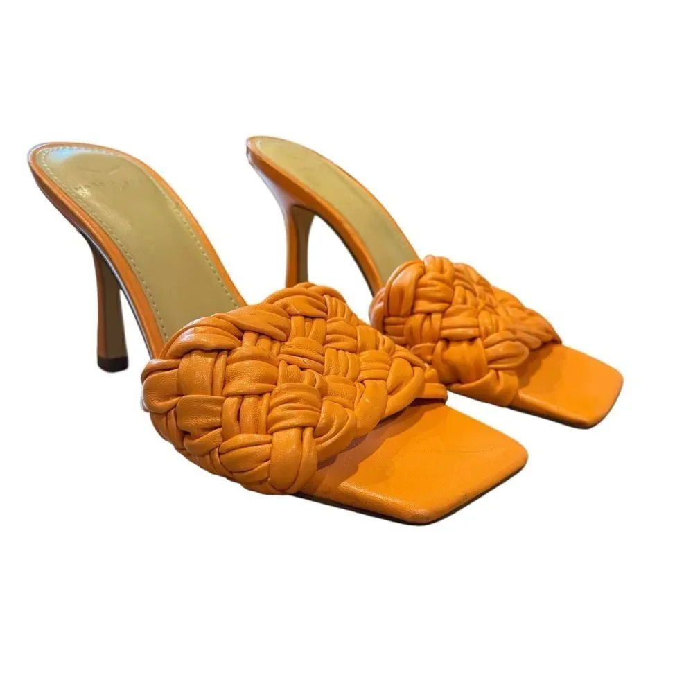 Revolve Marc Fisher Draya Orange Braided Leather Sandal Pump Mule Heels